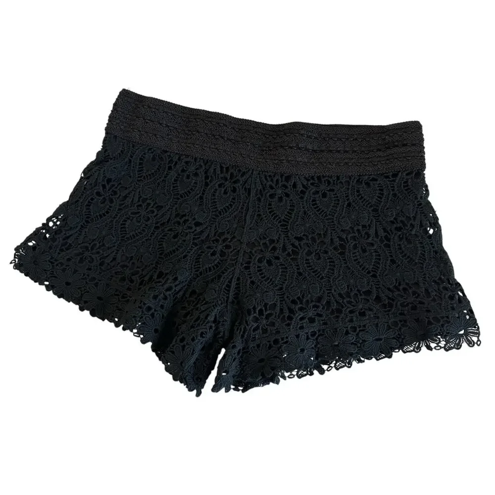 Breeze Ever Y2K Whimsygoth Black Crochet Floral Lace Stretch Cotton Shorts Large